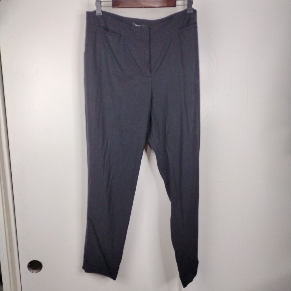 Lafayette 148 Womens Virgin Wool Blend Trouser Pants Size 14 Black Cuffed Hem
